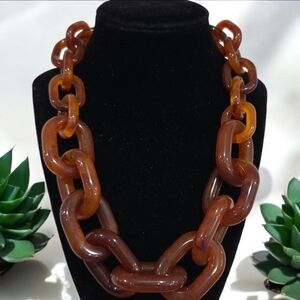 🤎🔹️Piper K 🔹️Tortoise Resin Brown Chunky Chain-Link 20" Necklace